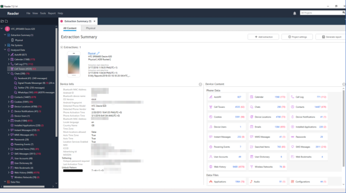 Cellebrite Reader example