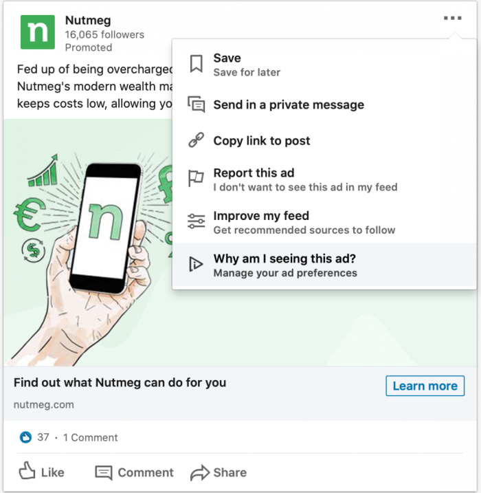 Screenshot of Ad on LinkedIn