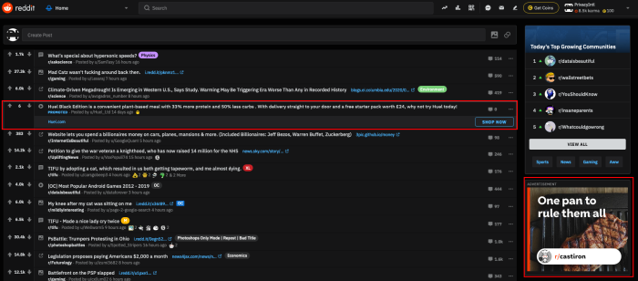 Ads on Reddit Frontpage