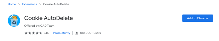 Chrome store page for Cookie AutoDelete