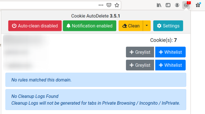 Fig. 4: Cookie AutoDelete pop-up interface