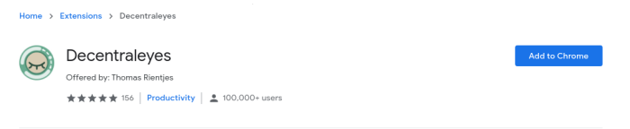 Chrome store page to download Decentraleyes