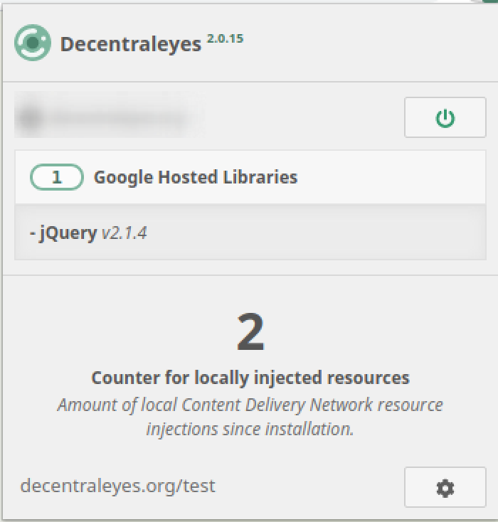 Decentraleyes pop-up interface