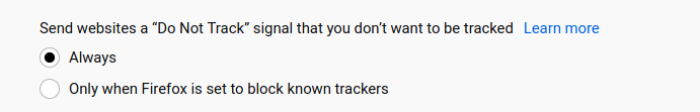 Fig. 3: Firefox Do Not Track setting