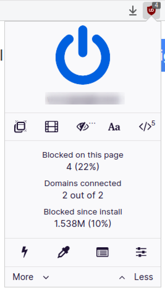 uBlock Origin pop-up interface