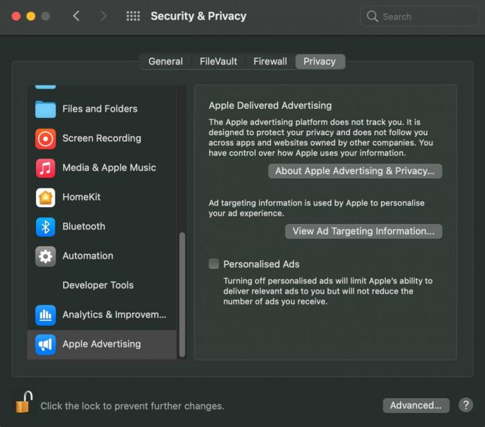 disable targeted ads mac