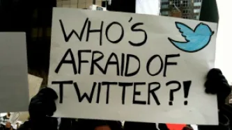 Protest banner about Twitter