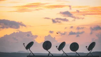 Satellite dishes in skyline