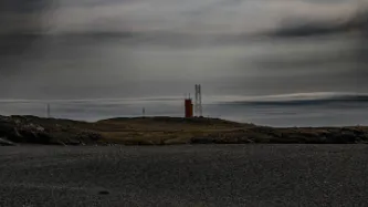 Tower in rainy landscape