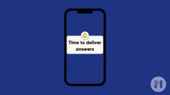 The outline of a phone with a notification that reads 'Time to deliver answers'